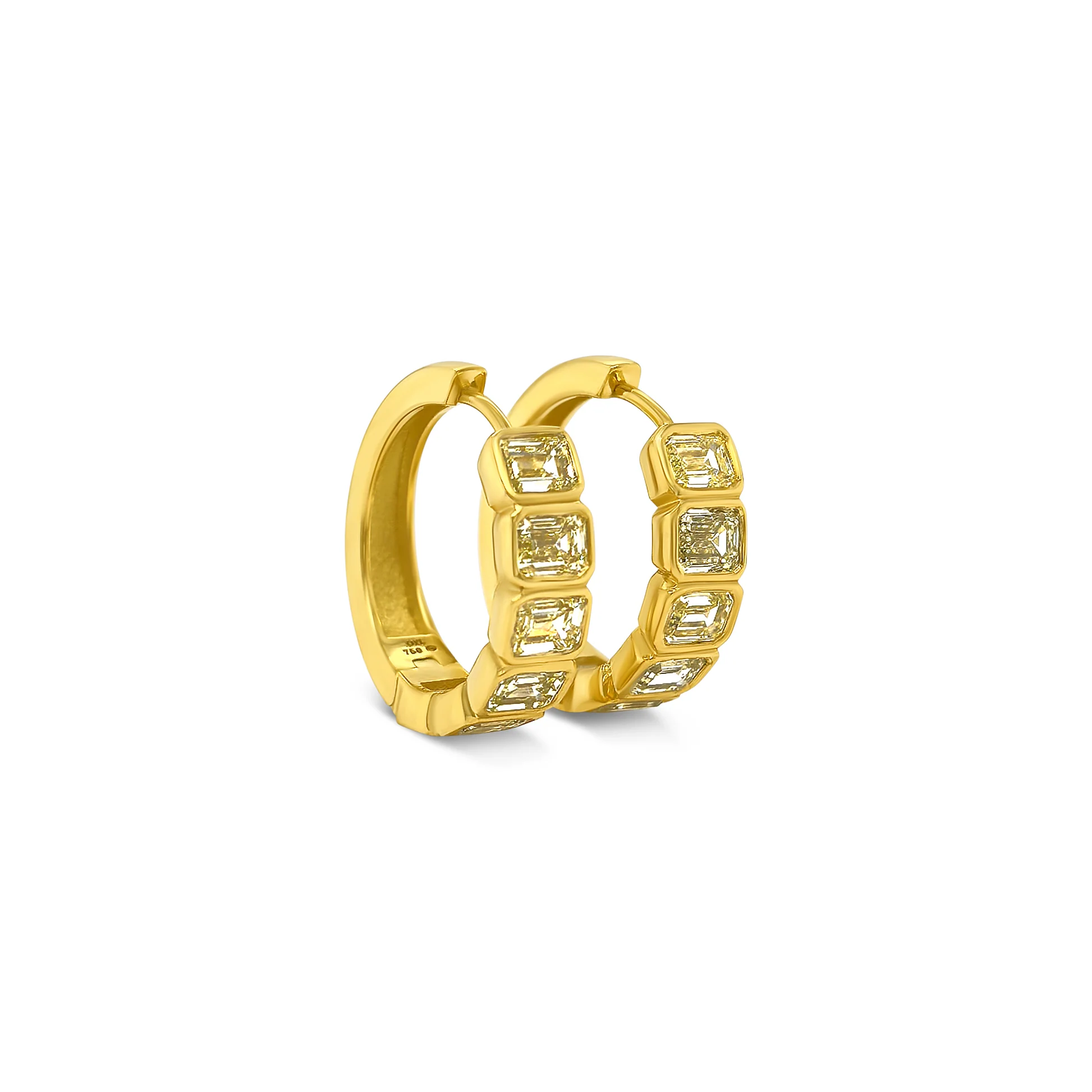 Fancy Yellow Emerald Cut Diamond Huggy Earrings