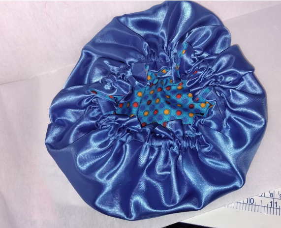 Blue African Print bonnect with satin lining